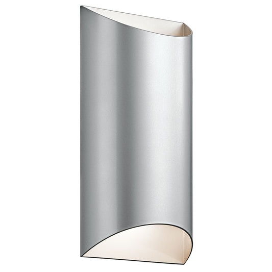 Kichler Wesley 14in 2-Light LED Outdoor Wall Sconce | Contemporary Platinum Aluminum and Clear Etched Glass | Entryway & Covered | Model 49279PLLED