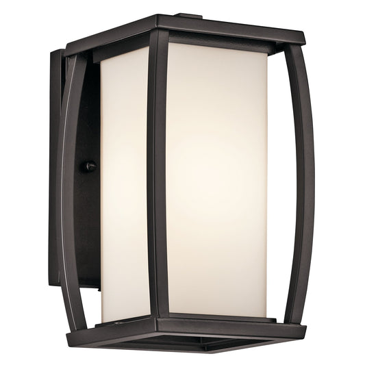 Kichler Bowen 5.5in 1-Light Outdoor Wall Sconce | Transitional Architectural Bronze and Satin Etched Opal Glass | Covered Patio | Model 49336AZ