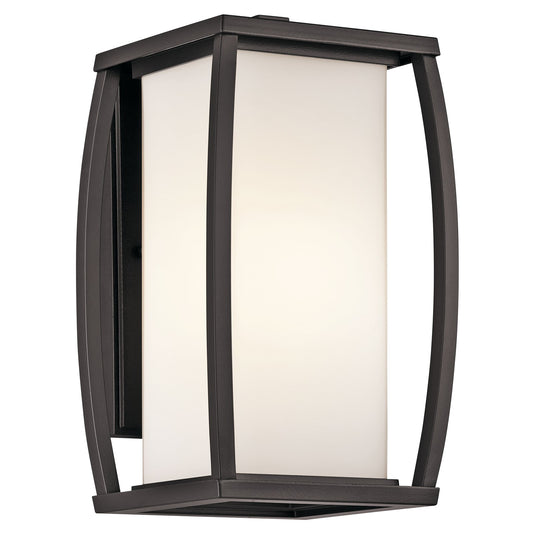 Kichler Bowen 1-Light Outdoor Wall Sconce | Transitional Architectural Bronze and Satin Etched Opal Glass | Entryway & Covered Patio | Model 49337AZ