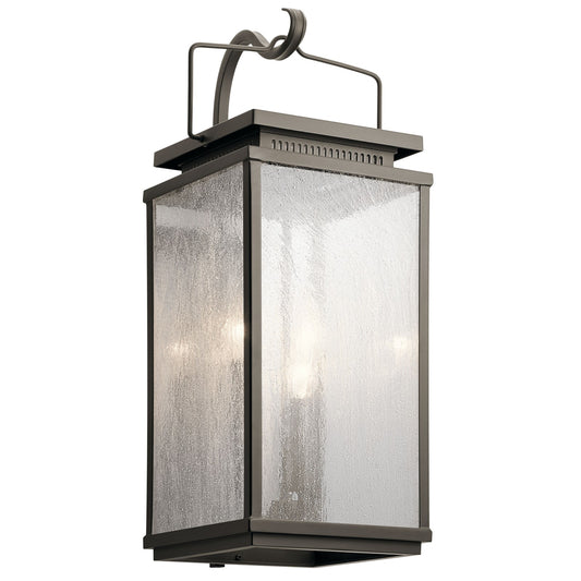 Kichler Manningham 22.25in 3-Light Outdoor Wall Sconce | Traditional Olde Bronze and Clear Seeded Glass | Covered Patio & Entryway | Model 49386OZ