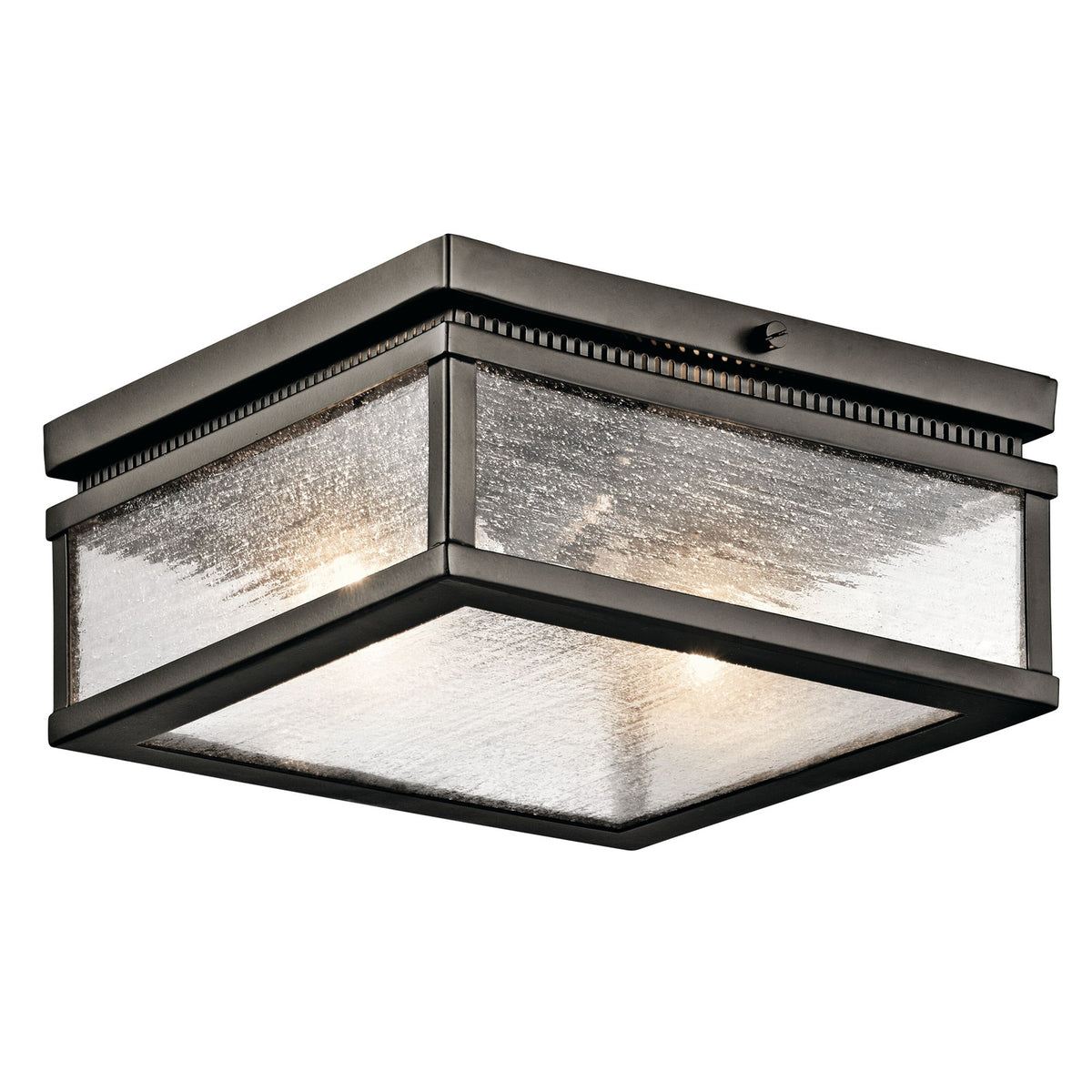 Kichler Manningham 12in 2-Light Outdoor Ceiling Light | Traditional Olde Bronze and Clear Seeded Glass | Covered Patio & Porch | Model 49389OZ