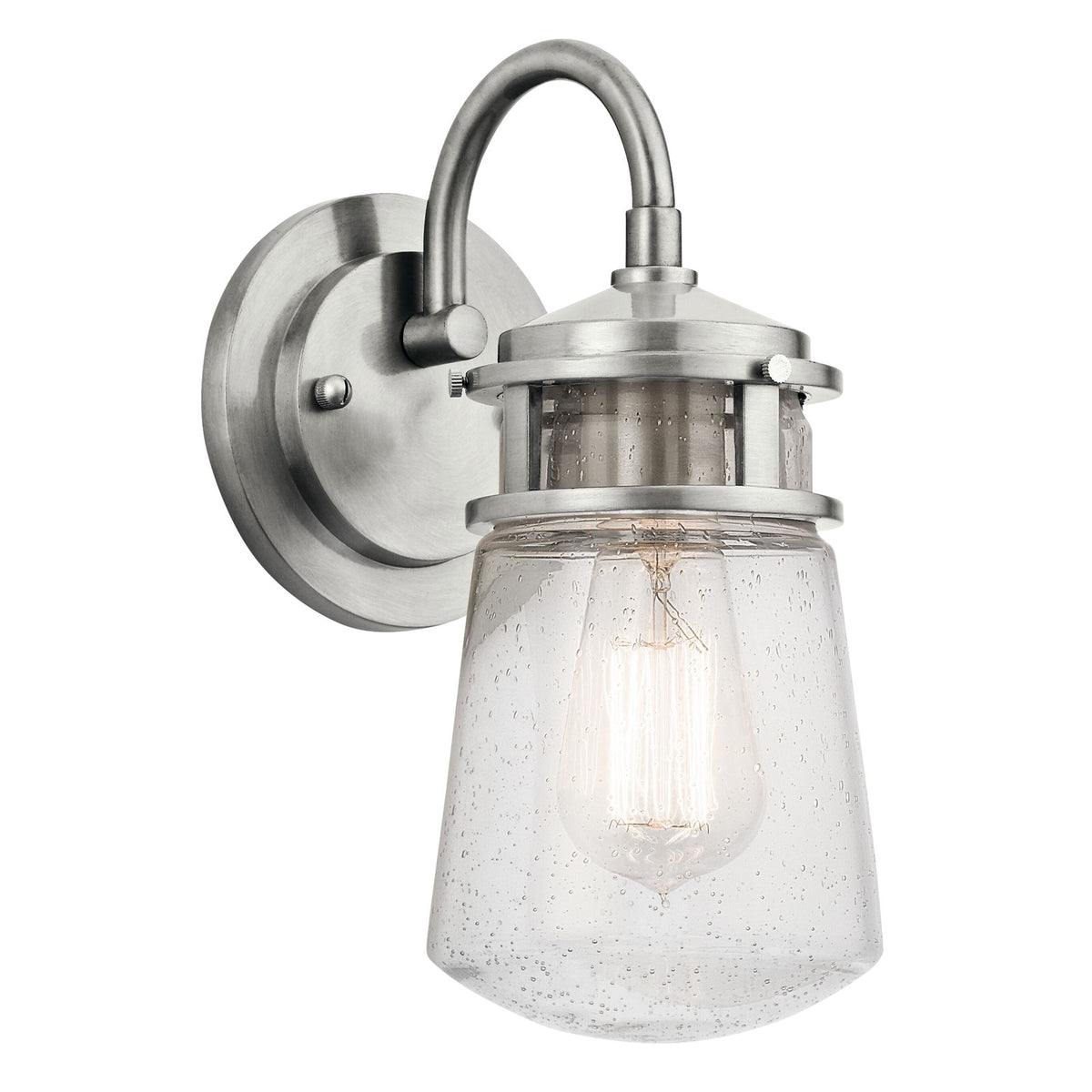 Kichler Lyndon 5in Outdoor Wall Light | Transitional Brushed Aluminum and Clear Seeded Glass | Entryway & Patio | 5 x 7.5 x 11 in | Model 49444BA