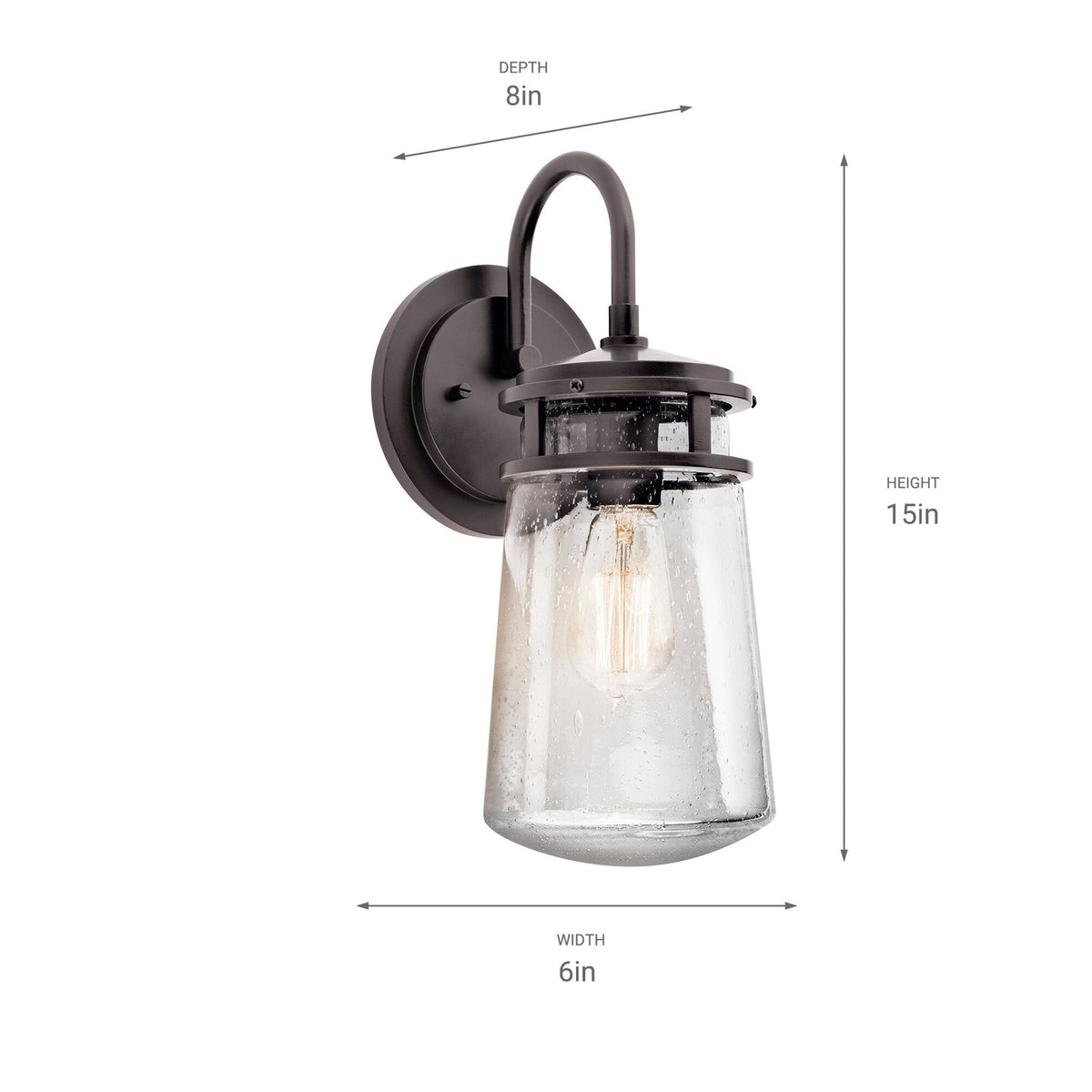 Kichler Lyndon 15in 1-Light Outdoor Wall Sconce | Transitional Architectural Bronze Aluminum and Clear Seeded Glass | Entryway | Model 49445AZ