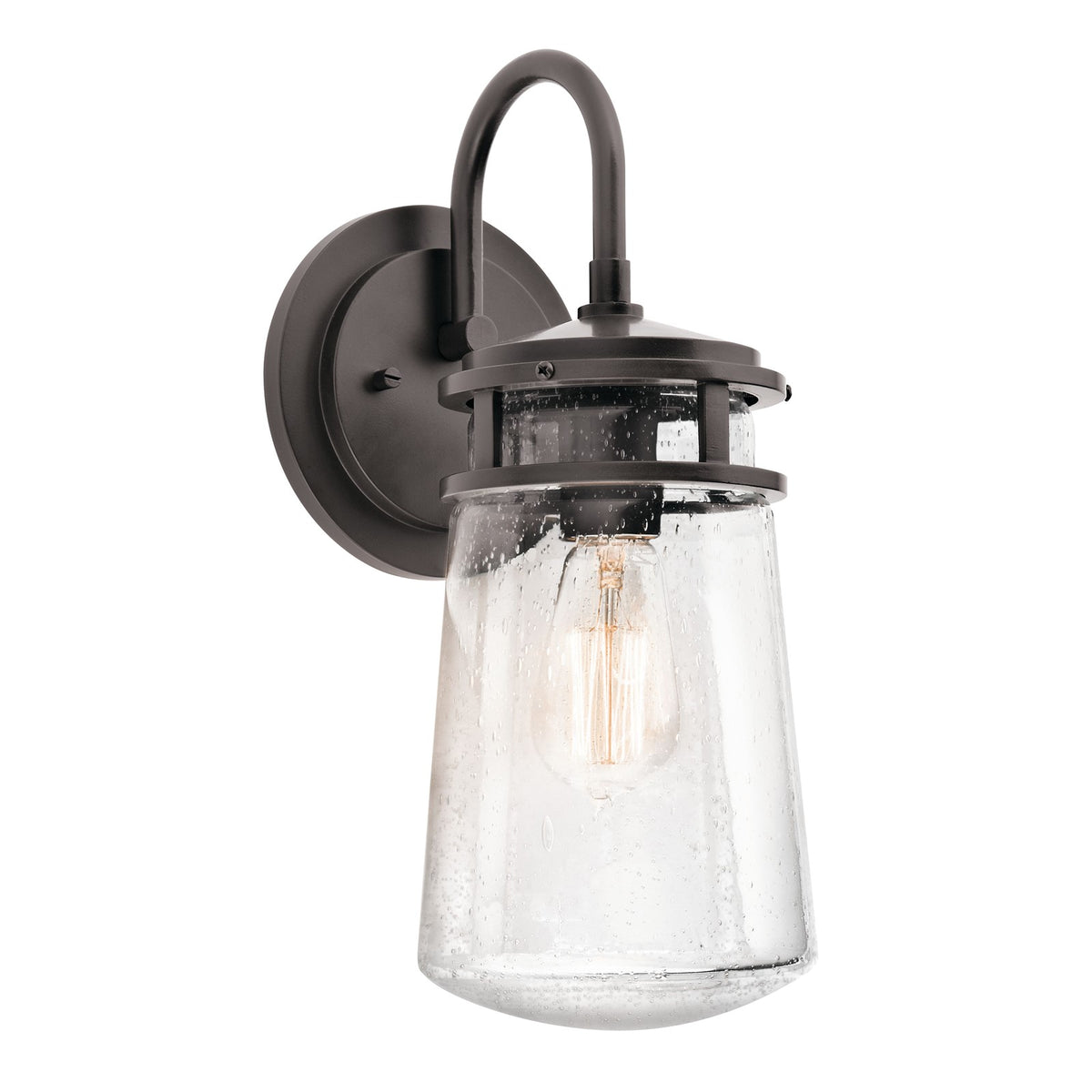 Kichler Lyndon 15in 1-Light Outdoor Wall Sconce | Transitional Architectural Bronze Aluminum and Clear Seeded Glass | Entryway | Model 49445AZ
