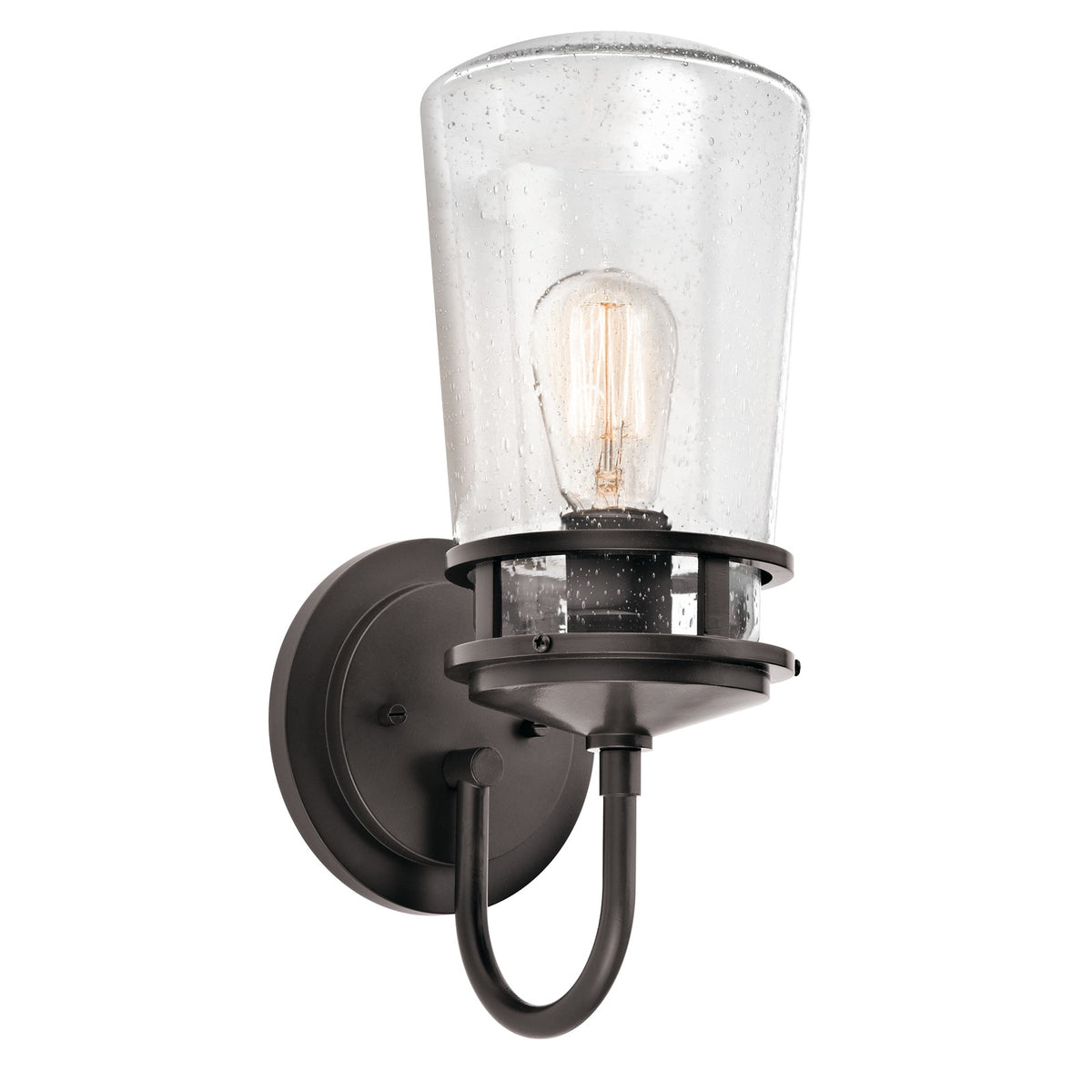 Kichler Lyndon 15in 1-Light Outdoor Wall Sconce | Transitional Architectural Bronze Aluminum and Clear Seeded Glass | Entryway | Model 49445AZ