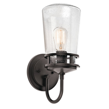 Kichler Lyndon 15in 1-Light Outdoor Wall Sconce | Transitional Architectural Bronze Aluminum and Clear Seeded Glass | Entryway | Model 49445AZ