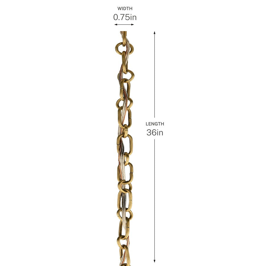 Kichler Accessory 36in Round Decorative Chain | Lacquered Brass Steel | Ceiling Fan Extension | 36 x 0.75 in | Model 4945LBR