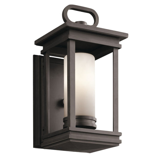 Kichler South Hope 12in 1-Light Outdoor Wall Sconce | Transitional Rubbed Bronze and Satin Etched Opal Glass | Porch & Walkway | Model 49474RZ