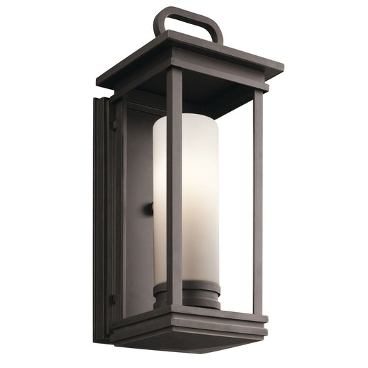 Kichler South Hope 18in 1-Light Outdoor Wall Sconce | Transitional Rubbed Bronze and Satin Etched Cased Opal Glass | Covered Porch | Model 49475RZ