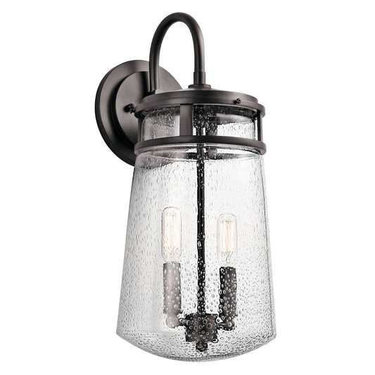 Kichler Lyndon 2-Light Outdoor Wall Sconce | Architectural Bronze and Clear Seeded Glass | Covered Patio & Entryway | 8 x 18.25 in | Model 49496AZ
