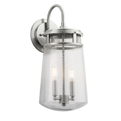 Kichler Lyndon 18in 2-Light Outdoor Wall Sconce | Transitional Brushed Aluminum and Clear Seeded Glass | Covered Patio & Entryway | Model 49496BA