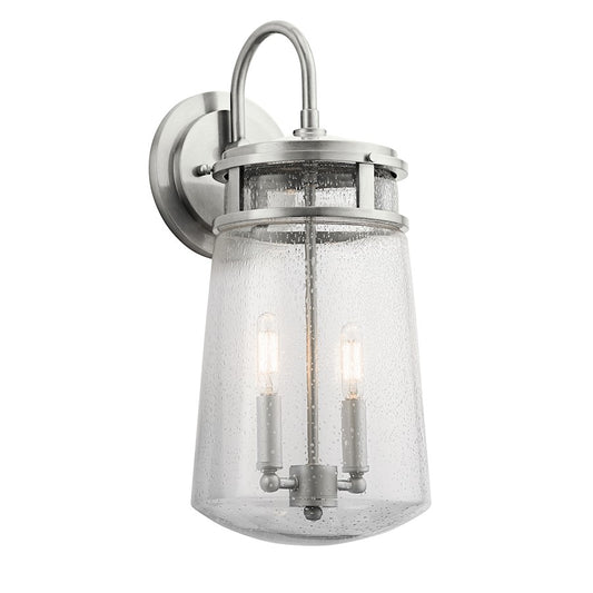 Kichler Lyndon 18in 2-Light Outdoor Wall Sconce | Transitional Brushed Aluminum and Clear Seeded Glass | Covered Patio & Entryway | Model 49496BA
