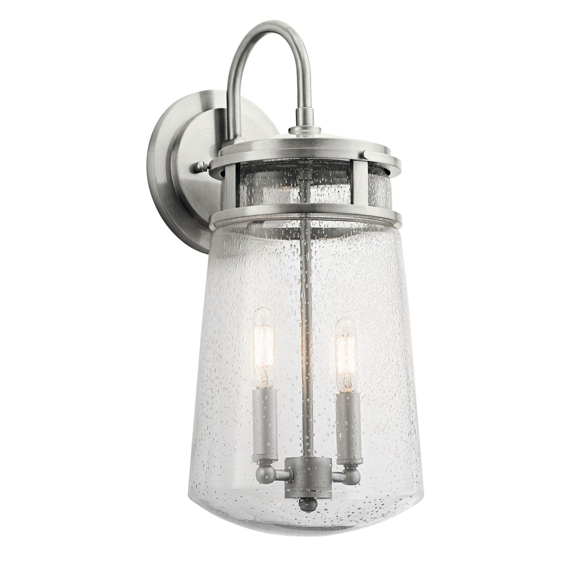 Kichler Lyndon 18in 2-Light Outdoor Wall Sconce | Transitional Brushed Aluminum and Clear Seeded Glass | Covered Patio & Entryway | Model 49496BA