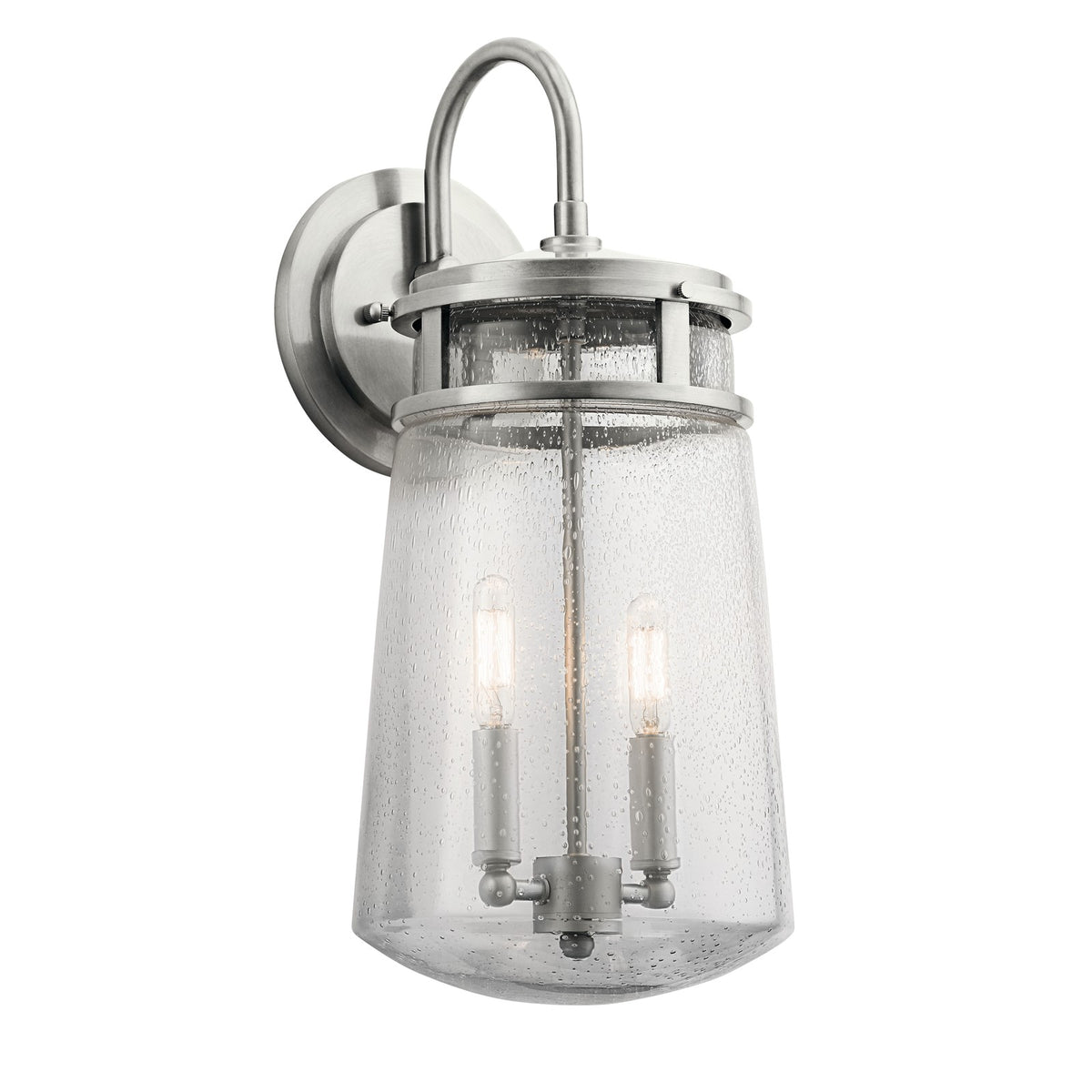 Kichler Lyndon 18in 2-Light Outdoor Wall Sconce | Transitional Brushed Aluminum and Clear Seeded Glass | Covered Patio & Entryway | Model 49496BA