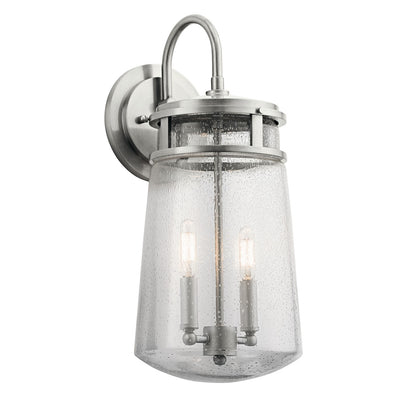 Kichler Lyndon 18in 2-Light Outdoor Wall Sconce | Transitional Brushed Aluminum and Clear Seeded Glass | Covered Patio & Entryway | Model 49496BA