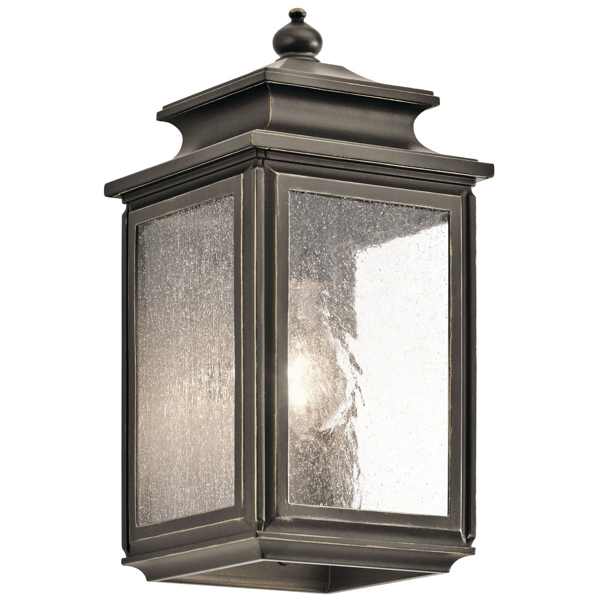 Kichler Wiscombe Park 6in 1-Light Outdoor Wall Sconce | Traditional Olde Bronze and Clear Seeded Glass | Covered Patios & Entryways | Model 49501OZ