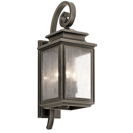 Kichler Wiscombe Park 22in 3-Light Outdoor Wall Sconce | Traditional Olde Bronze and Clear Seeded Glass | Covered Patio | Model 49502OZ