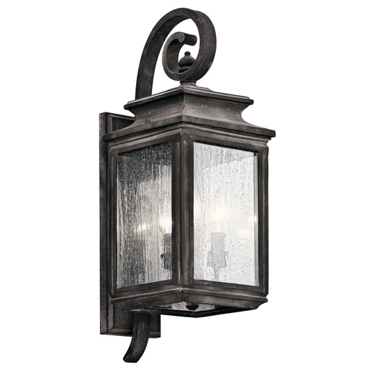Kichler Wiscombe Park 22in 3-Light Outdoor Wall Sconce | Traditional Weathered Zinc and Clear Seeded Glass | Covered Patio | Model 49502WZC