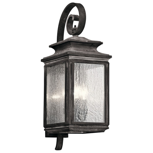 Kichler Wiscombe Park 26in 4-Light Outdoor Wall Sconce | Industrial Weathered Zinc and Clear Seeded Glass | Covered Patio & Entryway | Model 49503WZC