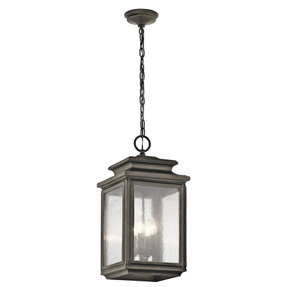 Kichler Wiscombe Park 11in 4-Light Outdoor Pendant | Industrial Olde Bronze and Clear Seeded Glass | Covered Patio & Entryway | Model 49505OZ