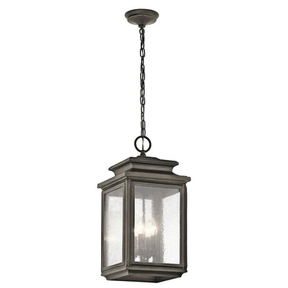 Kichler Wiscombe Park 11in 4-Light Outdoor Pendant | Industrial Olde Bronze and Clear Seeded Glass | Covered Patio & Entryway | Model 49505OZ
