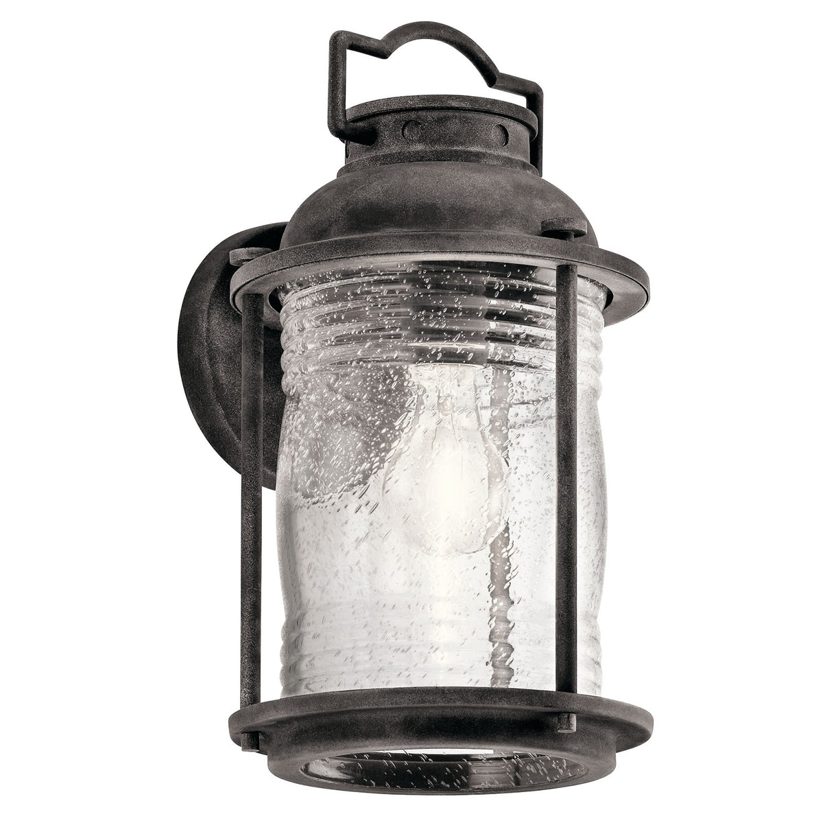 Kichler Ashland Bay 1-Light Outdoor Wall Sconce | Traditional Weathered Zinc and Clear Seeded Ribbed Glass | Covered Patio | Model 49570WZC
