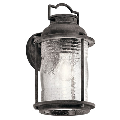 Kichler Ashland Bay 1-Light Outdoor Wall Sconce | Traditional Weathered Zinc and Clear Seeded Ribbed Glass | Covered Patio | Model 49570WZC