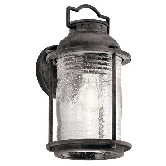 Kichler Ashland Bay 1-Light Outdoor Wall Sconce | Traditional Weathered Zinc and Clear Seeded Ribbed Glass | Covered Patio | Model 49570WZC