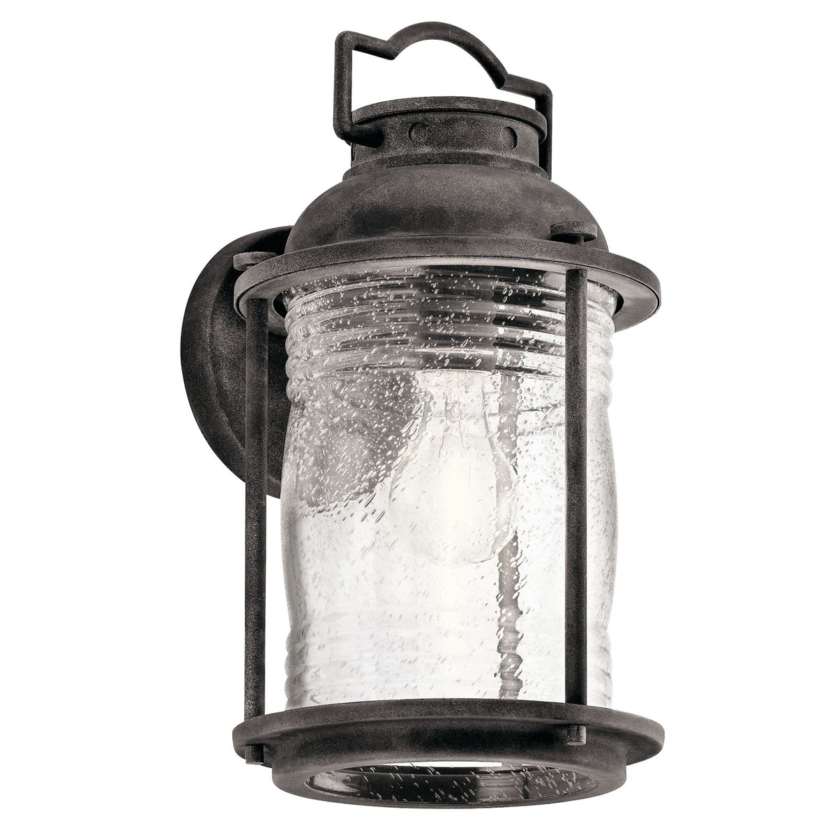 Kichler Ashland Bay 1-Light Outdoor Wall Sconce | Traditional Weathered Zinc and Clear Seeded Ribbed Glass | Covered Patio | Model 49570WZC