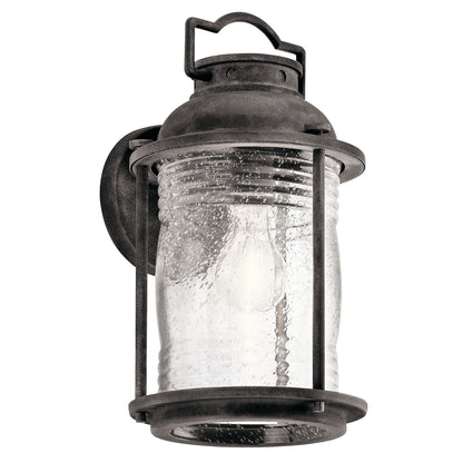 Kichler Ashland Bay 1-Light Outdoor Wall Sconce | Traditional Weathered Zinc and Clear Seeded Ribbed Glass | Covered Patio | Model 49570WZC