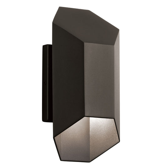 Kichler Estella 12in 1-Light LED Outdoor Wall Sconce | Contemporary Textured Architectural Bronze Aluminum & Etched Glass | Model 49607AZTLED