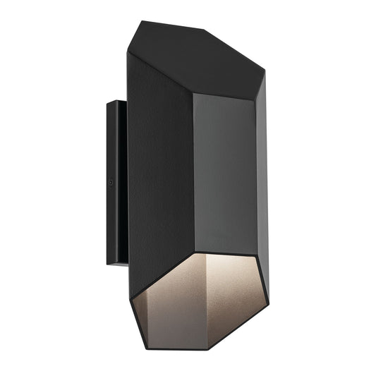 Kichler Estella 6in 1-Light Outdoor Wall Sconce | Modern Black Aluminum | Entryway & Patio | 6 x 12 x 4.25 in | Model 49607BKLED