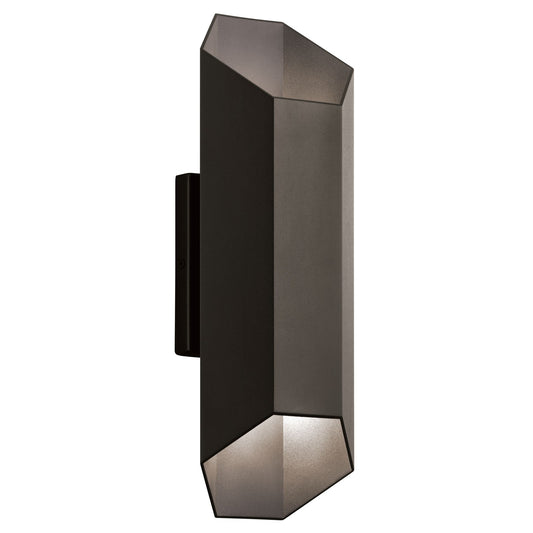 Kichler Estella 16in 2-Light Outdoor Wall Sconce | Contemporary Textured Architectural Bronze and Clear Etched Glass | Covered | Model 49608AZTLED