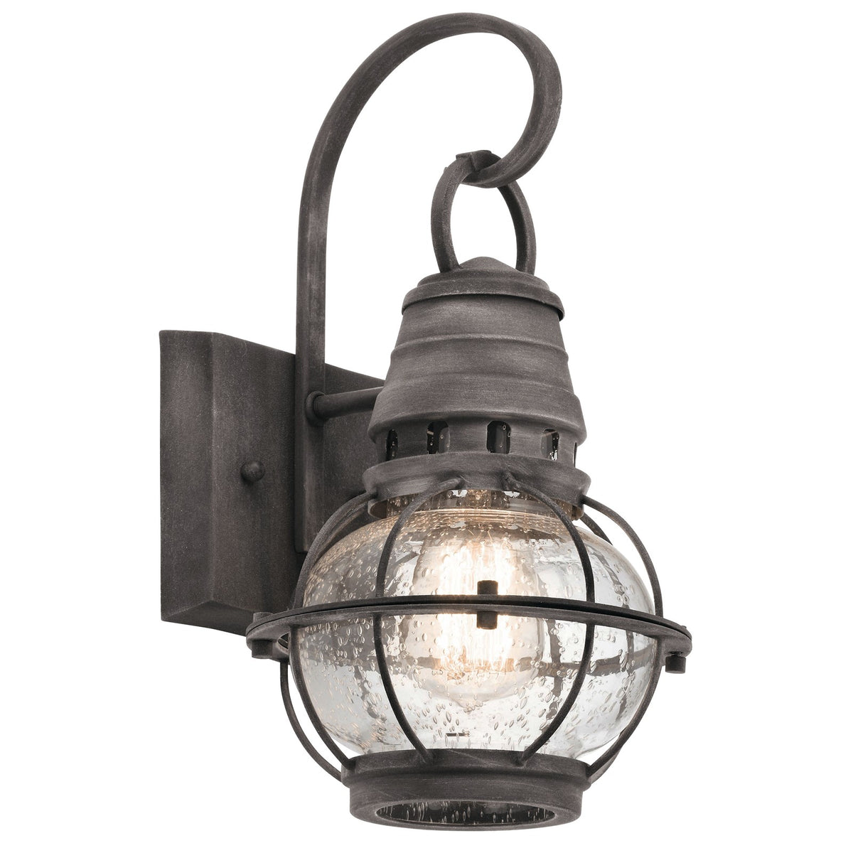 Kichler Bridge Point 13in 1-Light Outdoor Wall Lantern | Rustic Weathered Zinc and Clear Seeded Glass | Covered Patio & Entryway | Model 49627WZC