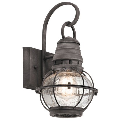 Kichler Bridge Point 13in 1-Light Outdoor Wall Lantern | Rustic Weathered Zinc and Clear Seeded Glass | Covered Patio & Entryway | Model 49627WZC