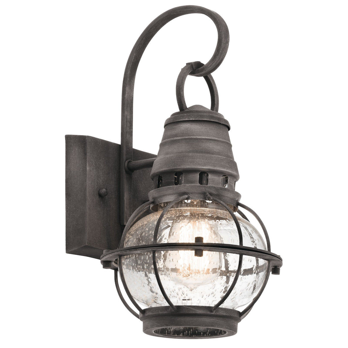 Kichler Bridge Point 13in 1-Light Outdoor Wall Lantern | Rustic Weathered Zinc and Clear Seeded Glass | Covered Patio & Entryway | Model 49627WZC