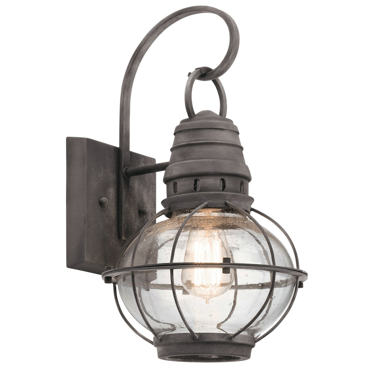 Kichler Bridge Point 9in 1-Light Outdoor Wall Sconce | Nautical Weathered Zinc and Clear Seeded Glass | Covered Patio & Entryway | Model 49628WZC