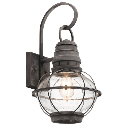Kichler Bridge Point 1-Light Outdoor Wall Sconce | Rustic Weathered Zinc and Clear Seeded Glass | Porch & Entryway | 11 x 20 in | Model 49629WZC