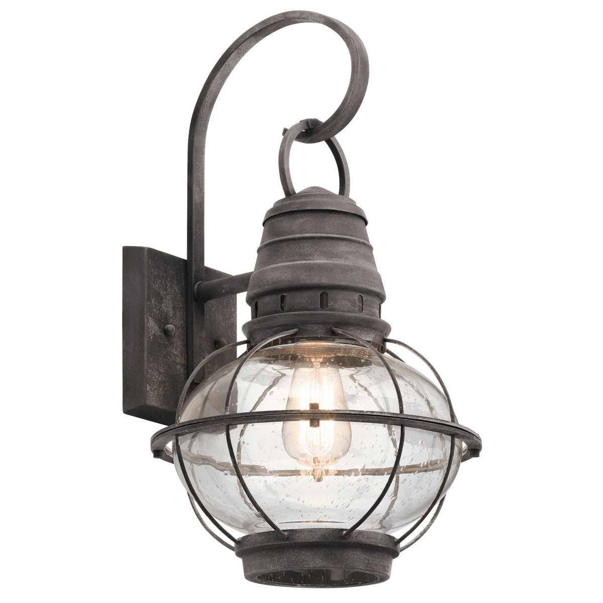 Kichler Bridge Point 1-Light Outdoor Wall Sconce | Rustic Weathered Zinc and Clear Seeded Glass | Porch & Entryway | 11 x 20 in | Model 49629WZC