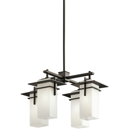 Kichler Caterham 21in 4-Light Chandelier | Olde Bronze and Satin Etched Opal Glass | Covered Patio & Dining Room | 21 x 21 x 13 in | Model 49638OZ