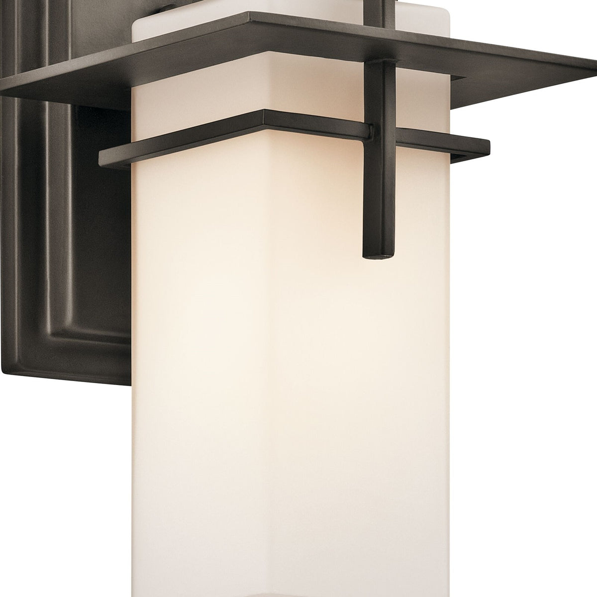 Kichler Caterham 6.5in 1-Light Outdoor Wall Sconce | Contemporary Olde Bronze and Satin Etched Opal Glass | Covered Patio & Entryway | Model 49642OZ