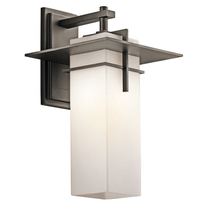 Kichler Caterham 1-Light Outdoor Wall Sconce | Contemporary Olde Bronze and Satin Etched Opal Glass | Covered Patio & Entryway | Model 49644OZ