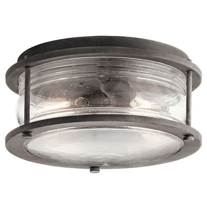 Kichler Ashland Bay 12in 2-Light Outdoor Flush Mount | Colonial Weathered Zinc and Clear Seeded Glass | Covered Patios & Entryways | Model 49669WZC