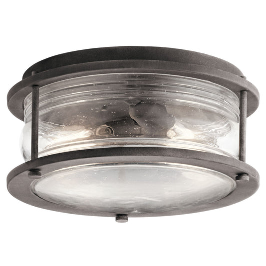 Kichler Ashland Bay 12in 2-Light Outdoor Flush Mount | Colonial Weathered Zinc and Clear Seeded Glass | Covered Patios & Entryways | Model 49669WZC