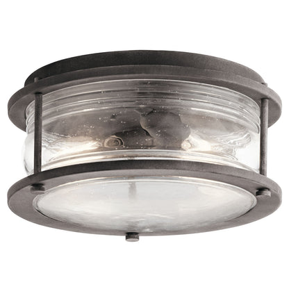 Kichler Ashland Bay 12in 2-Light Outdoor Flush Mount | Colonial Weathered Zinc and Clear Seeded Glass | Covered Patios & Entryways | Model 49669WZC