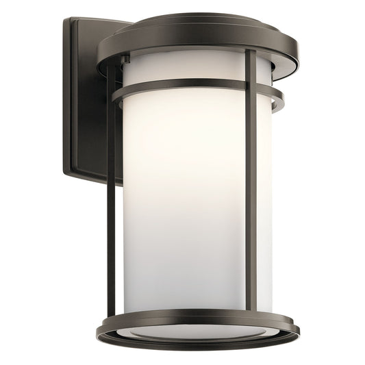 Kichler Toman 8in 1-Light Outdoor Wall Sconce | Arts & Crafts Olde Bronze and Satin Etched Opal Glass | Covered Patios & Entryways | Model 49687OZ