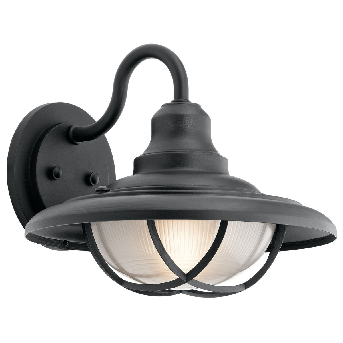 Kichler Harvest Ridge 15in 1-Light Outdoor Wall Lantern | Lodge Textured Black and Clear Ribbed Glass | Covered Patio & Entryway | Model 49693BKT