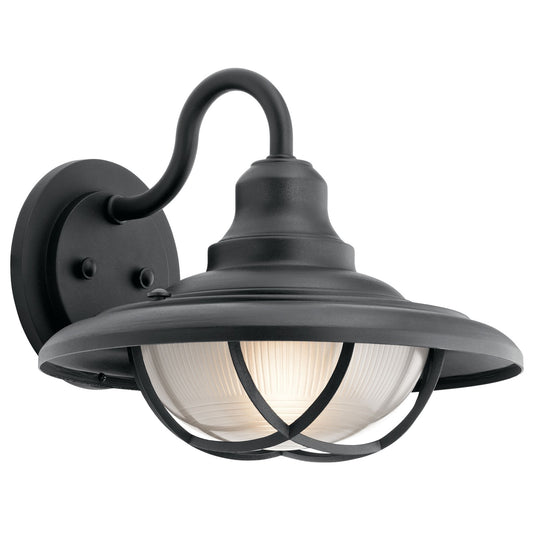 Kichler Harvest Ridge 15in 1-Light Outdoor Wall Lantern | Lodge Textured Black and Clear Ribbed Glass | Covered Patio & Entryway | Model 49693BKT