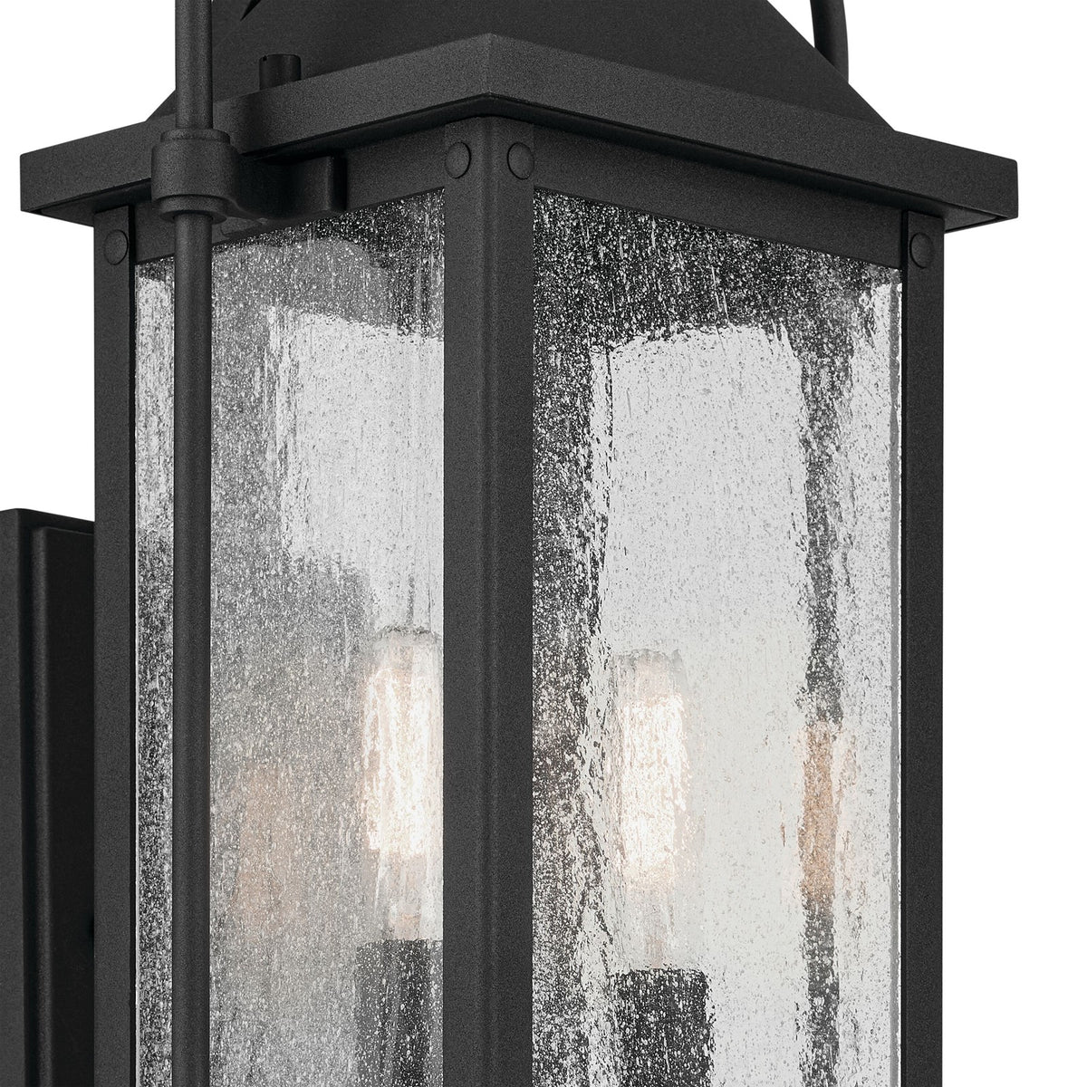 Kichler Harbor Row 2-Light Outdoor Wall Sconce | Farmhouse Textured Black and Clear Seeded Glass | Covered Porch & Entryway | Model 49714BKT