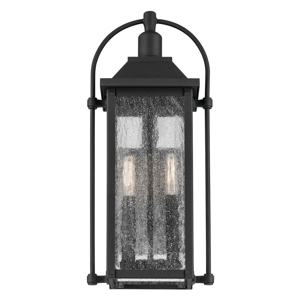 Kichler Harbor Row 2-Light Outdoor Wall Sconce | Farmhouse Textured Black and Clear Seeded Glass | Covered Porch & Entryway | Model 49714BKT